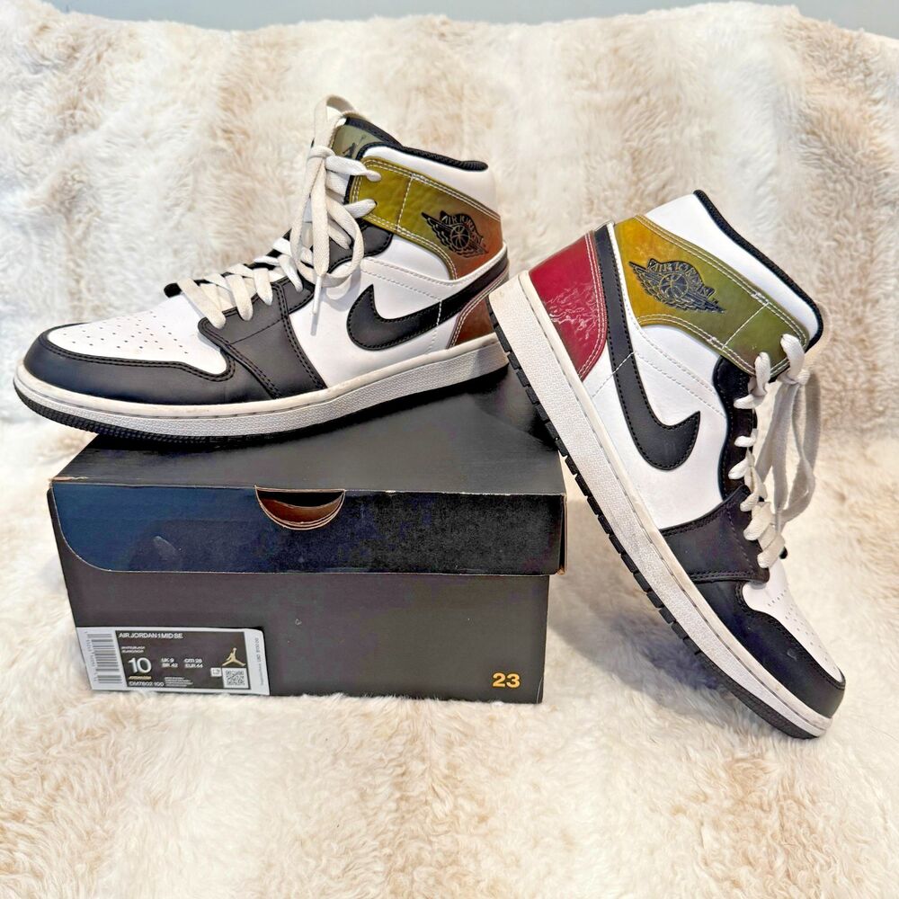 NIKE Air Jordan 1 Mid SE Heat Reactive White Black DM7802-100 Men's 10 w/ Box